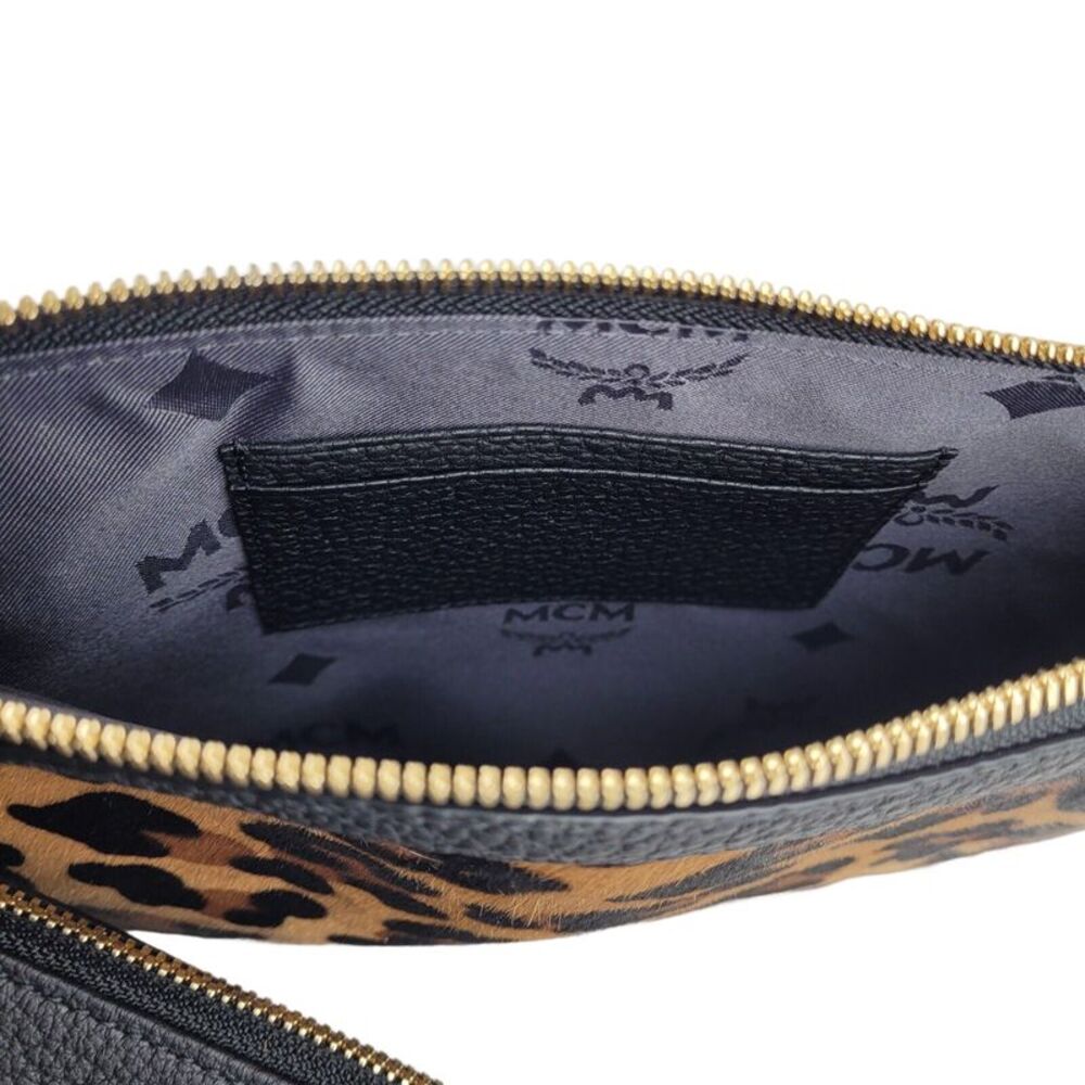 New MCM Women Brown Fur-Leather Cheetah Print Pouch Set - Picture 4 of 5